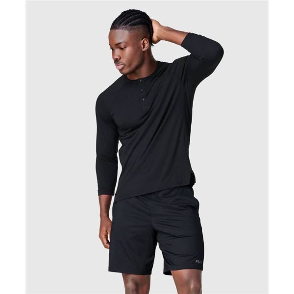 FWD Men's Sportswear Henley in Black Beauty Melange, Size XL