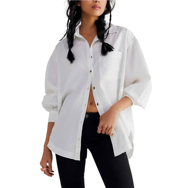 Free People White Button-Down Shirt, Size Small