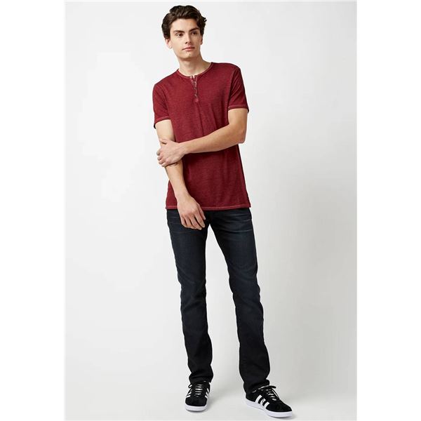 Buffalo David Button Kasum Buttoned Henley Men's T-Shirt in Dark Red, Size Small