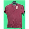 Image 2 : Buffalo David Button Kasum Buttoned Henley Men's T-Shirt in Dark Red, Size Small
