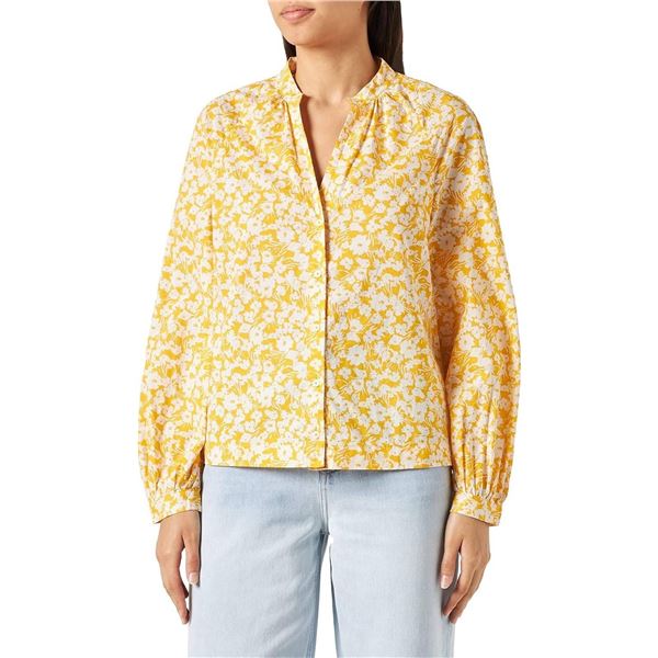 Marc O'Polo Women's Yellow and White Floral Long-Sleeve Shirt, Size 36