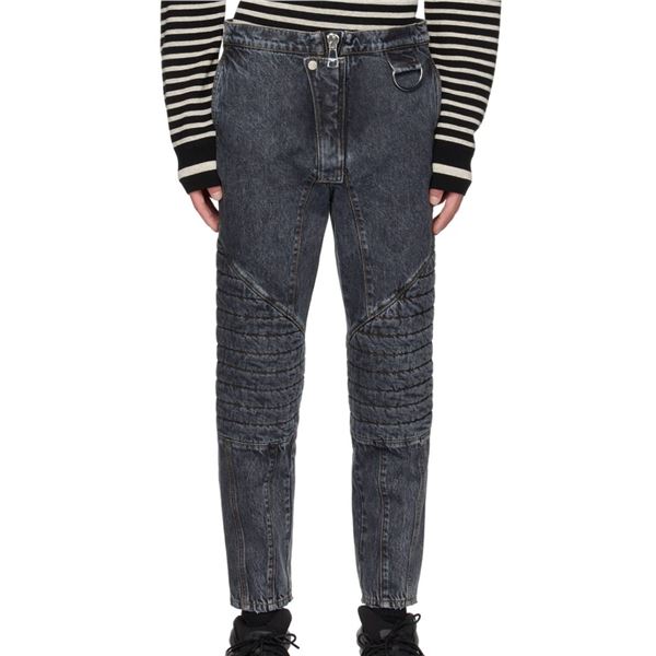 Balmain Paris Tapered Biker Jeans in Washed Black Denim, Size 32