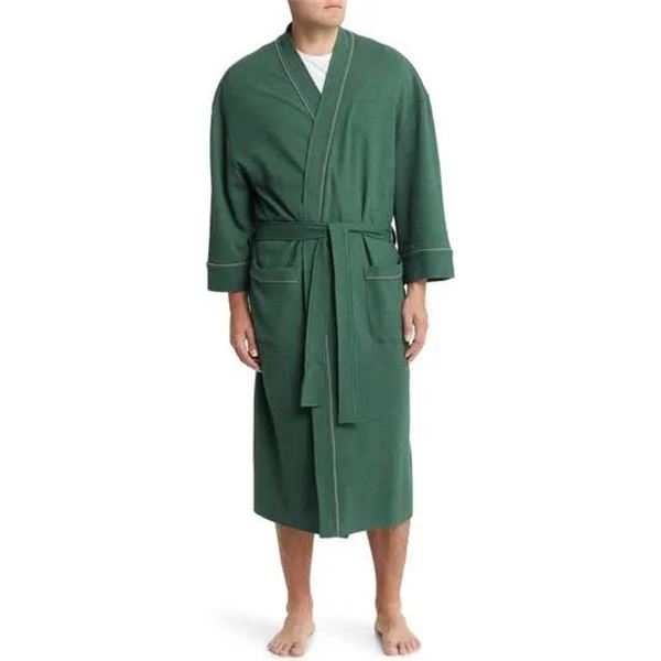 Sterling L/XL Robe in Green with Waffle Texture