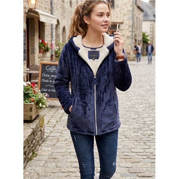 Weatherproof Hooded Fleece Jacket with Sherpa Lining, Size L/G