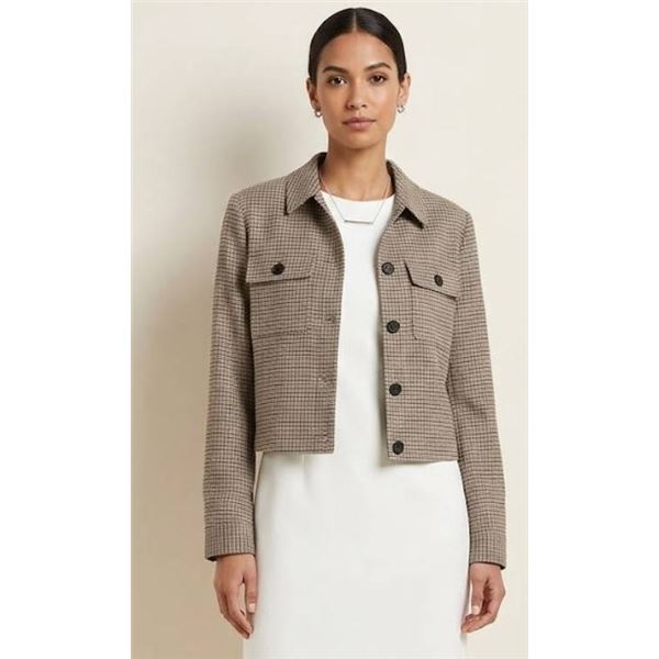 Women's Calvin Klein Tweed Jacket, Size 10, Brown/Beige Checkered Pattern