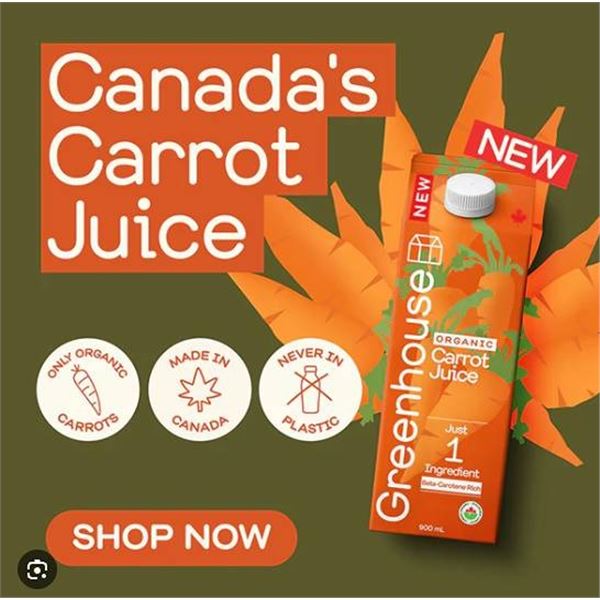 Greenhouse Organic Carrot Juice, 6 x 900ml