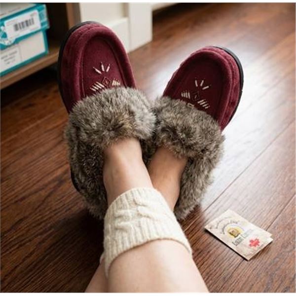 Laurentian Chief Burgundy Suede Moccasins Size 7