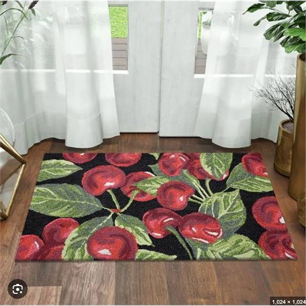 Hooked Accent Rug with Cherry Design