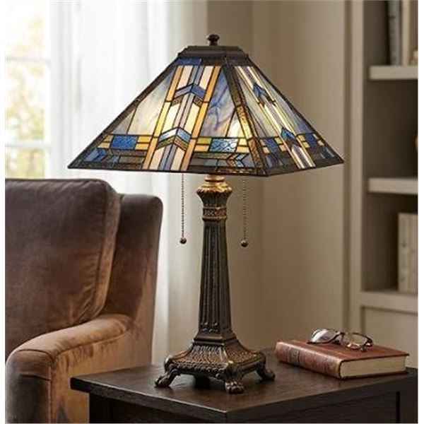 Stained Glass Tiffany Pyramid Style Table Lamp