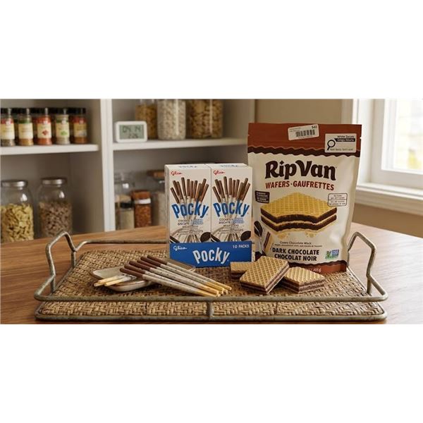 Pocky Cookies & Creme Biscuit Sticks, 10 pkgs And RipVan Wafers 520g