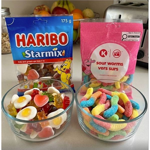 Haribo Star Mix and K Sour Worms Candy