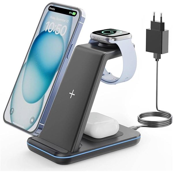 3-in-1 Wireless Charging Station, Black