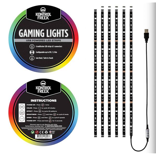 KontrolFreek Gaming Lights: LED Strip Lights, 9 FT USB Powered with Controller, 3M Adhesive for TV, 