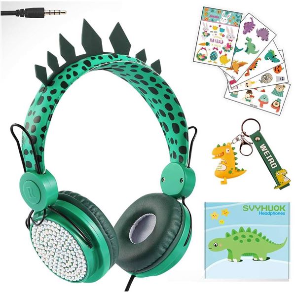 Svyhuok Boys Green Dinosaur Wired Headphones