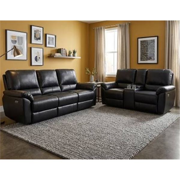 Black Leather Power Reclining Sofa Set