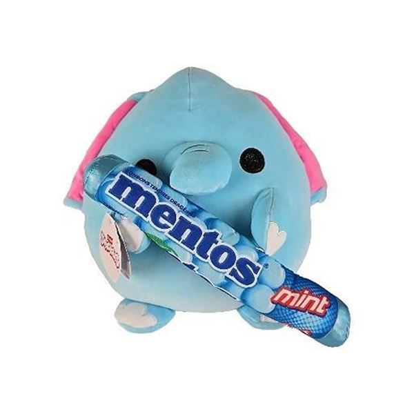 Plush bird with giant mint Mentos prop