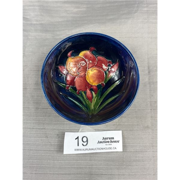 Vintage Moorcroft Pottery Bowl Vibrant Floral Pattern Blue Cobalt 4.5" Diameter, 2" Tall