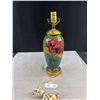 Image 2 : Beautiful Walter Moorcroft Table Lamp in the Hibiscus Pattern on Green/Blue Background 16" Tall