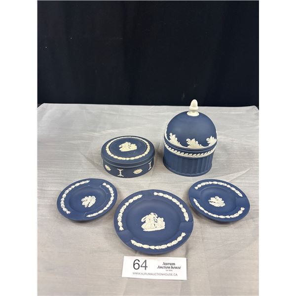 Vintage Wedgewood Blue Jasperware Lot Dome Trinket Jar etc