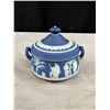 Image 2 : Antique Wedgewood Jasperware Dark Blue Teapot, Cream and Sugar