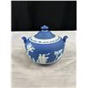 Image 5 : Antique Wedgewood Jasperware Dark Blue Teapot, Cream and Sugar