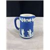 Image 8 : Antique Wedgewood Jasperware Dark Blue Teapot, Cream and Sugar