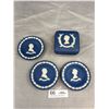 Image 1 : Antiwque Wedgewood Royal Blue Jasperware Queen Elizabeth Trinket Box and Small Plates