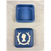 Image 3 : Antiwque Wedgewood Royal Blue Jasperware Queen Elizabeth Trinket Box and Small Plates