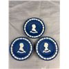 Image 5 : Antiwque Wedgewood Royal Blue Jasperware Queen Elizabeth Trinket Box and Small Plates