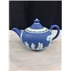 Image 2 : Antique Wedgewood Jasperware Dark Blue Teapot, Cream and Sugar