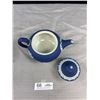 Image 3 : Antique Wedgewood Jasperware Dark Blue Teapot, Cream and Sugar