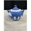 Image 5 : Antique Wedgewood Jasperware Dark Blue Teapot, Cream and Sugar