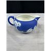 Image 8 : Antique Wedgewood Jasperware Dark Blue Teapot, Cream and Sugar