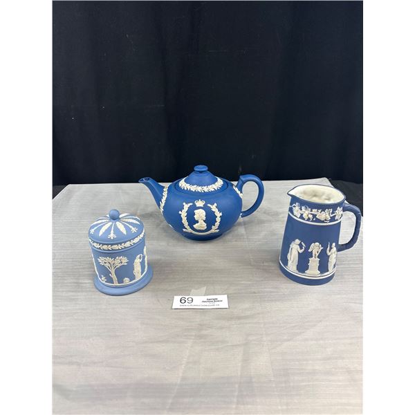 Vintage Wedgewood Jasperware Lot Teapot, Trinket Box, and Jug