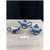 Image 1 : Vintage Wedgewood Jasperware Blue Teapot with Lidded Sugar and Creamer