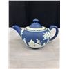 Image 2 : Vintage Wedgewood Jasperware Blue Teapot with Lidded Sugar and Creamer