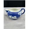 Image 8 : Vintage Wedgewood Jasperware Blue Teapot with Lidded Sugar and Creamer