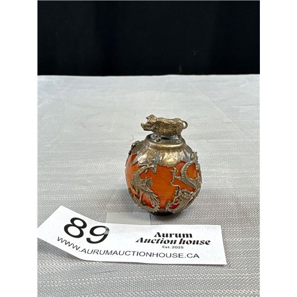 Antique Chinese Silver Amber Ornament
