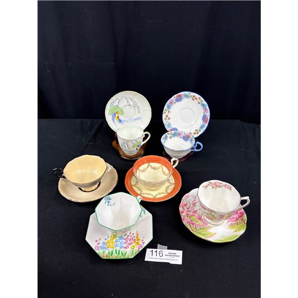 Lot of 6 Vintage Bone China Teacups + Saucers, No Chips or Cracks, Aynsley, Royal Doulton, etc