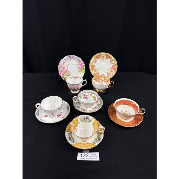 Lot of 6 Vintae Bone China Teacups + Saucers, No Chips or Cracks, 5 Aynlsey, 1 Royal Albert, etc