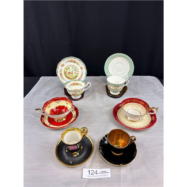 Lot of 6 Vintage Bone China Teacups + Saucers, No Chips or Cracks, Aynsley, Royal Albert, etc