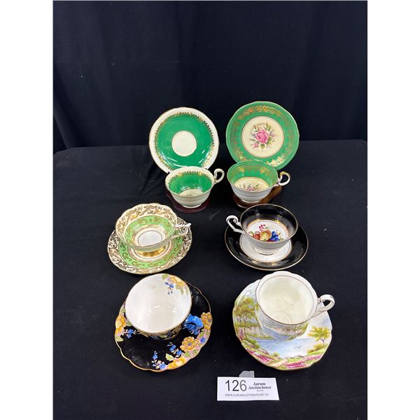 Lot of 6 Vintage Bone China Teacups + Saucers, No Chips or Cracks, Aynsley, Windsor, etc