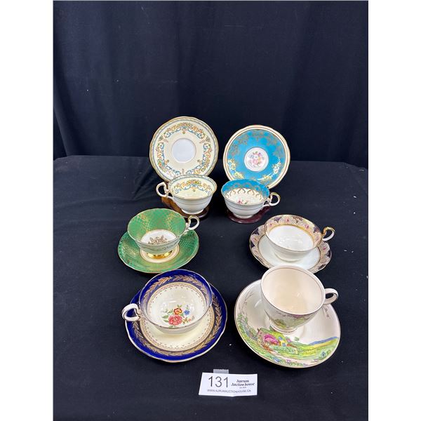 Lot of 6 Vintage Bone China Teacups + Saucers, No Chips or Cracks, 5 Aynsley + 1 Crownford