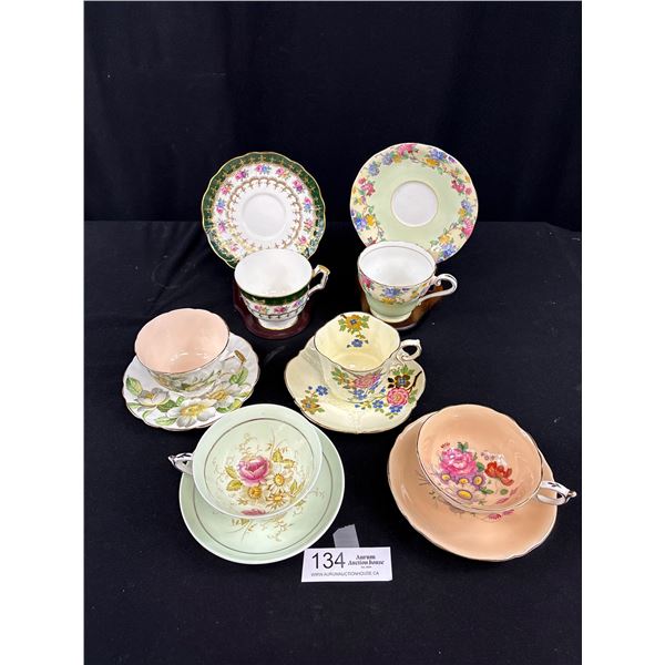 Lot of 6 Vintage Bone China Teacups + Saucers, No Chips or Cracks, 4 Aynsley, 2 Paragon