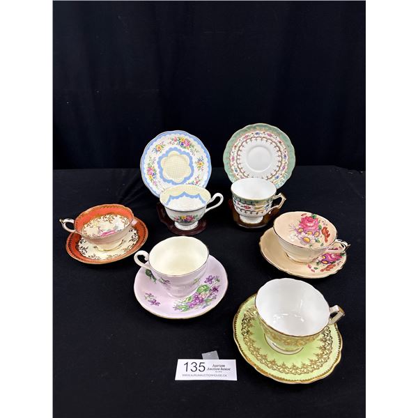 Lot of 6 Vintage Bone China Teacups + Saucers, No Chips or Cracks, Aynsley, Royal Albert, etc