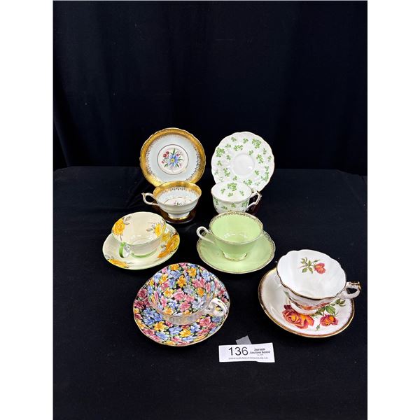 Lot of 6 Vintage Bone China Teacups + Saucers, No Chips or Cracks, Aynsley, Royal Albert, etc