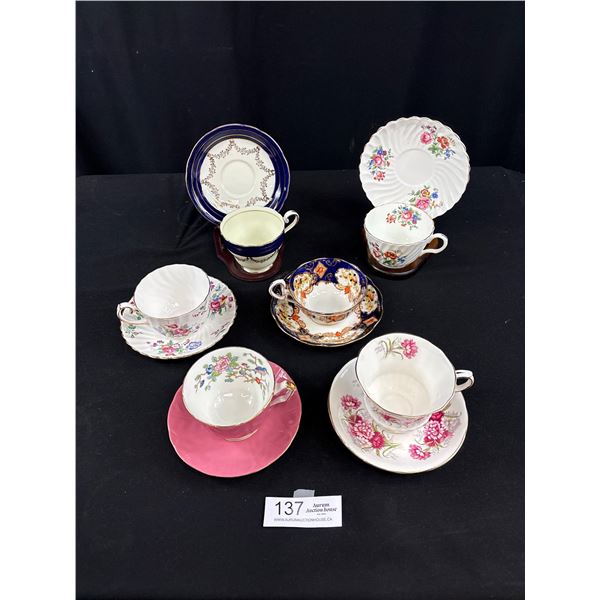 Lot of 6 Vintage Bone China Teacups + Saucers, No Chips or Cracks, Aynsley, Royal Albert, etc