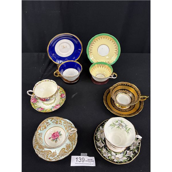 Lot of 6 Vintage Bone China Teacups + Saucers, No Chips or Cracks, Anysley, Royal Albert, etc