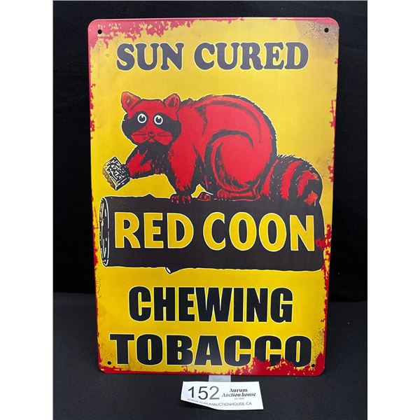 8" x 12" Sun Cured Red Coon Chewing Tobacco Vintage Style Reproduction Tin Sign