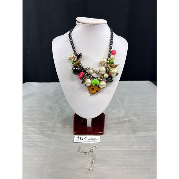 Vintage Designer Signed Betsy Johsnon Charm Necklace Show Stopper